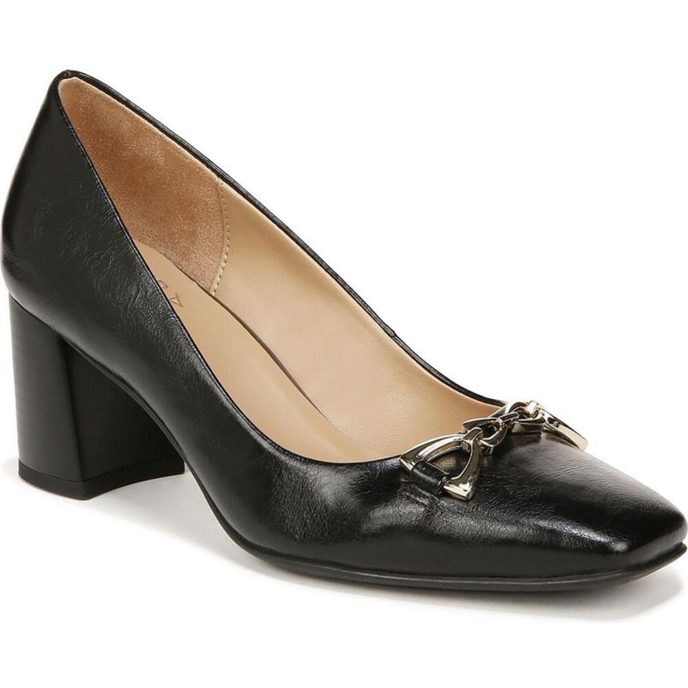 Naturalizer Black Leather Block Heel Pumps